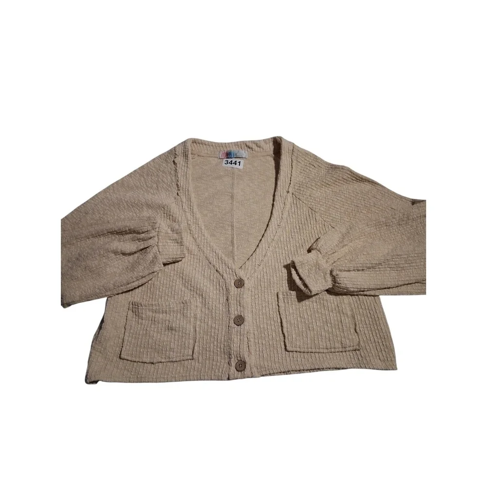 Free People Beach Ribbed Textured‎ Womens Medium Oversized Slouchy Crop Cardigan